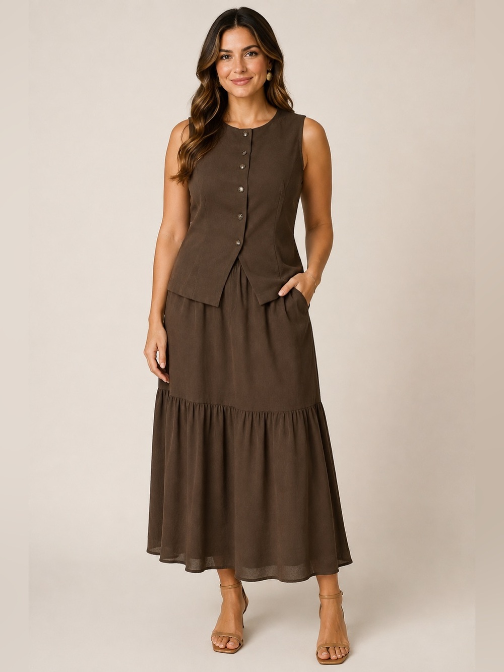 NWT Endless MCon Brown 2-Piece Skirt Set Size Large #1025